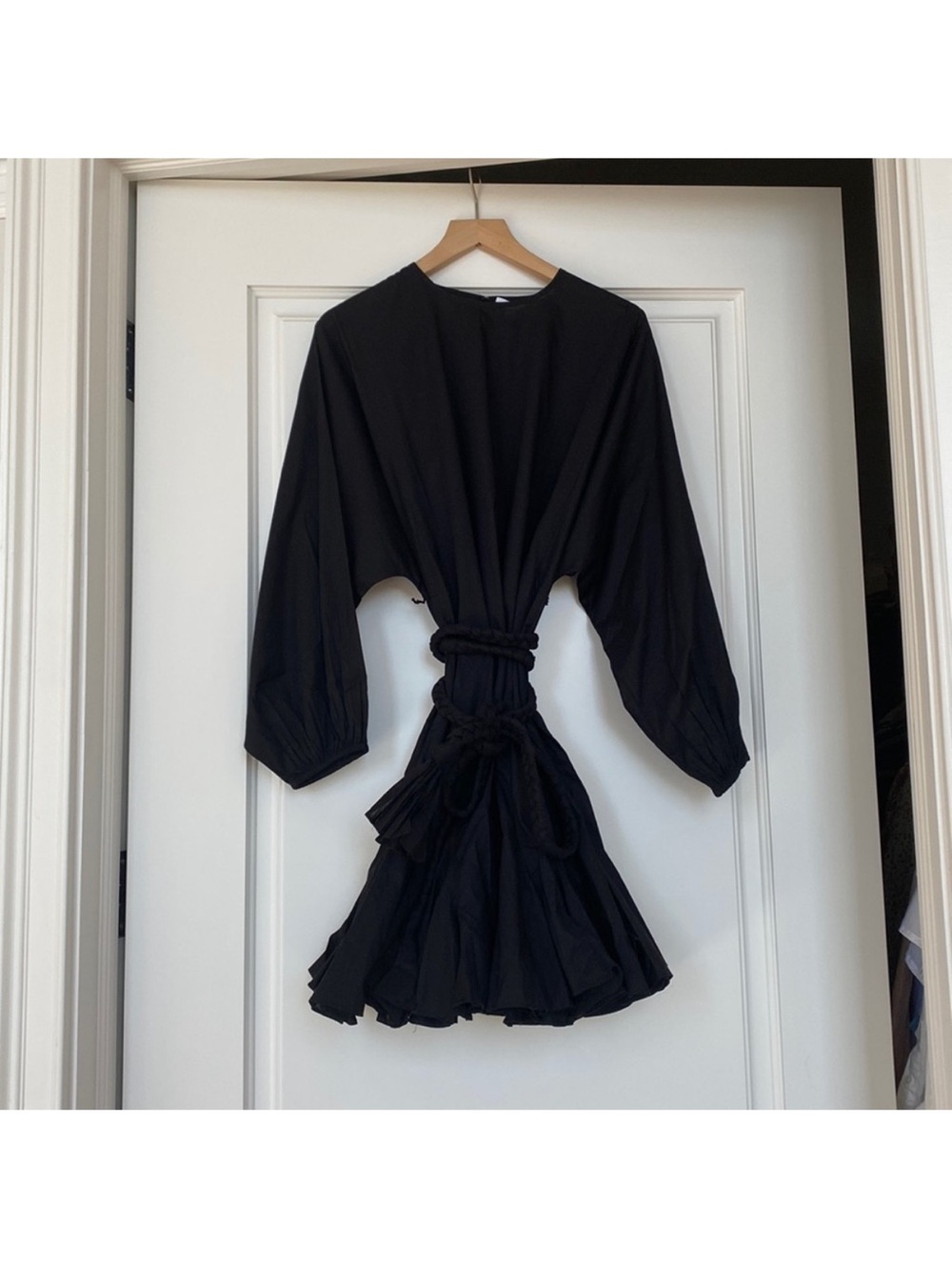 RHODE Black Dress with Braided Purple & Aqua Tie